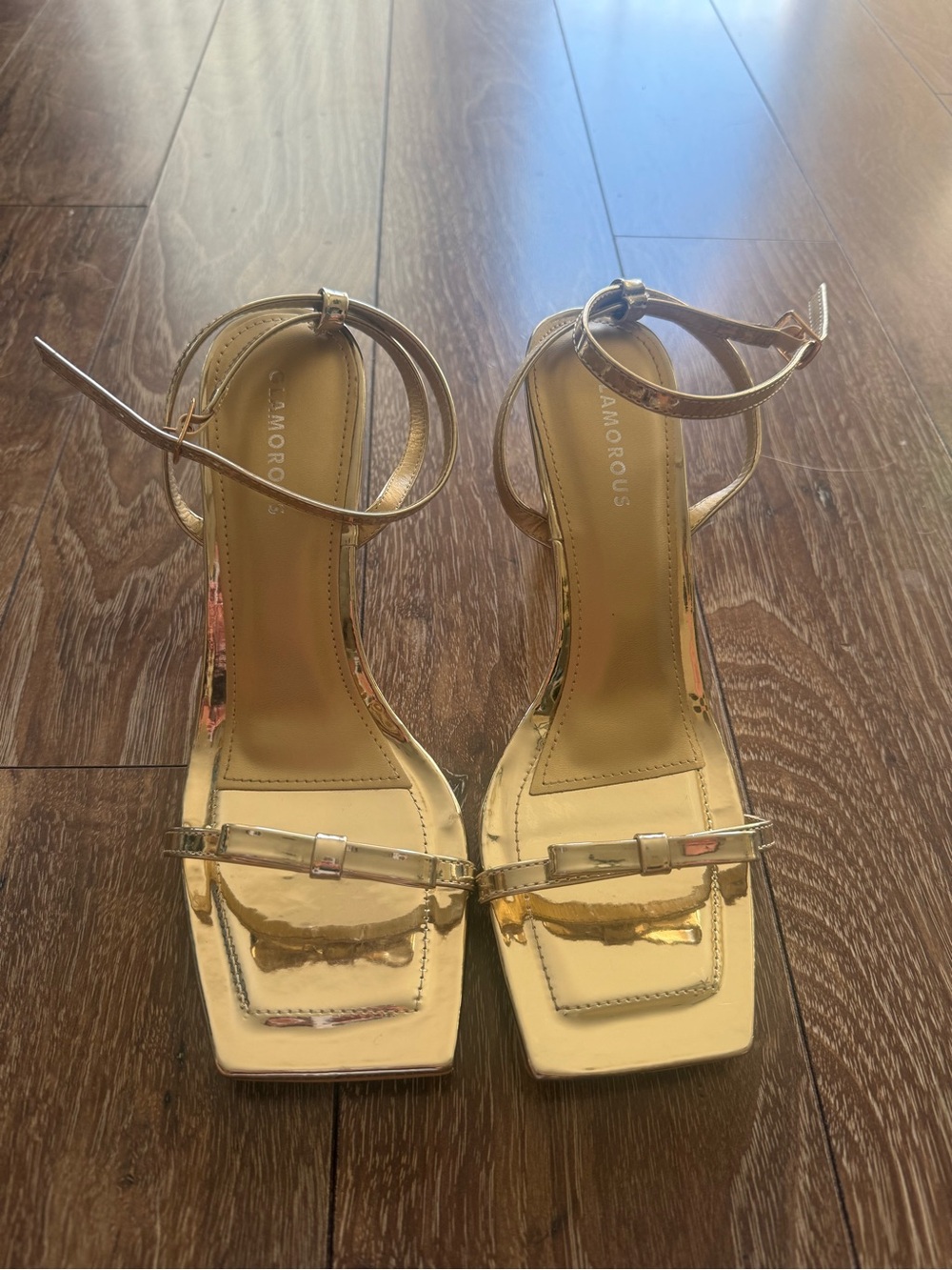 Gold Metallic Strappy Heels with Bow
